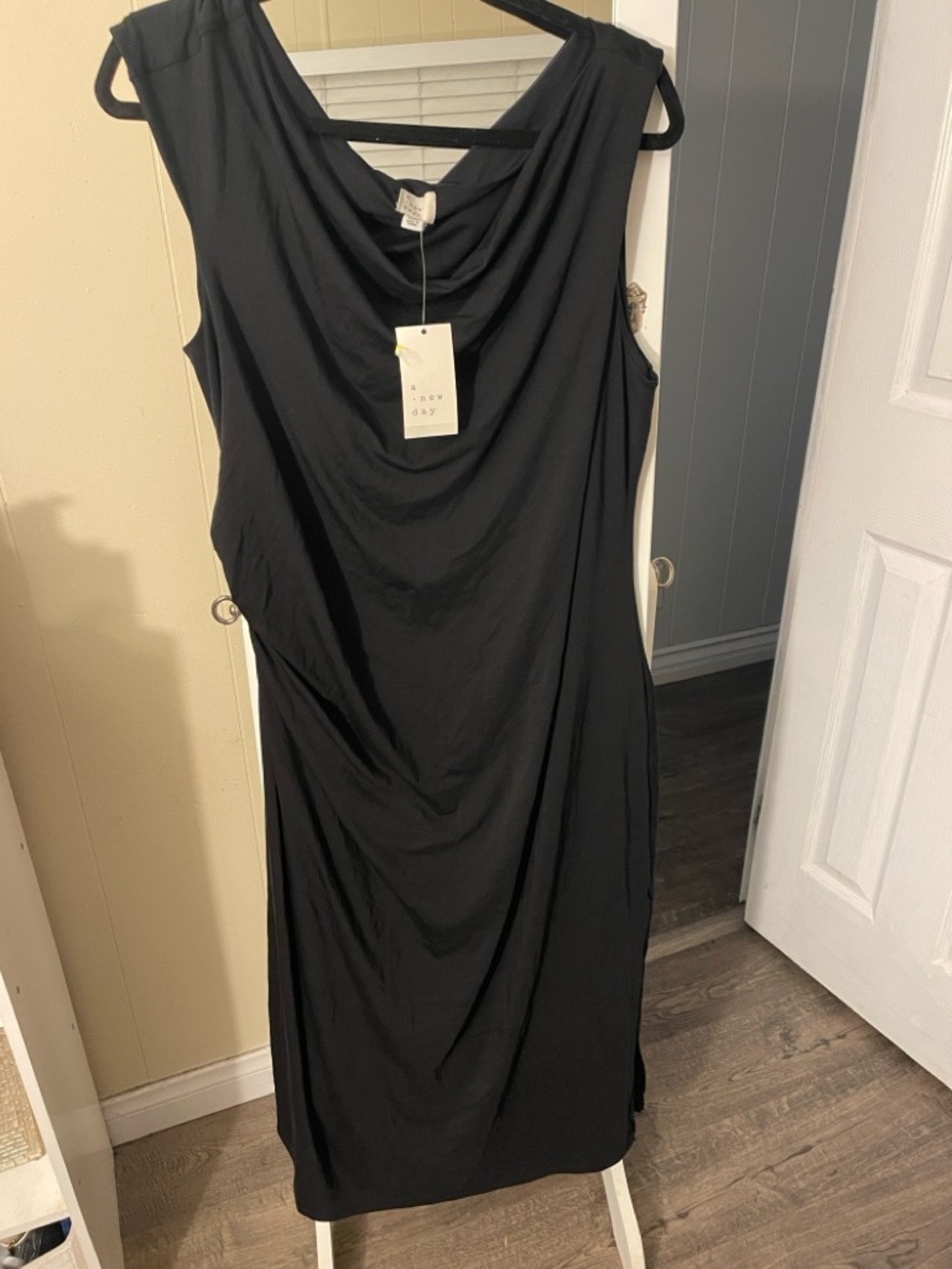 a new day Black Sleeveless Draped Midi Dress
